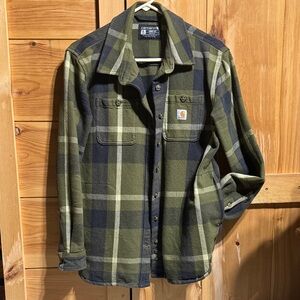 Carhartt Olive and Navy Plaid Shirt Womens Small